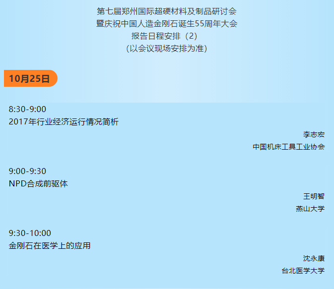 第七届郑州国际超硬材料及制品研讨会暨庆祝中国人造金刚石诞生55周年大会报告日程安排及报告概要（2）